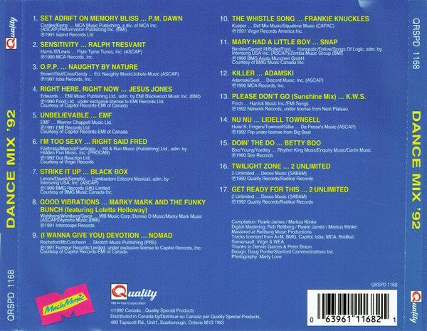 Various – X-Tendamix Dance Mix '92 CD – Unity Audio Canada