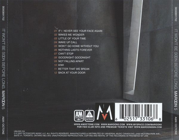 Maroon 5 – It Won't Be Soon Before Long CD – Unity Audio Canada