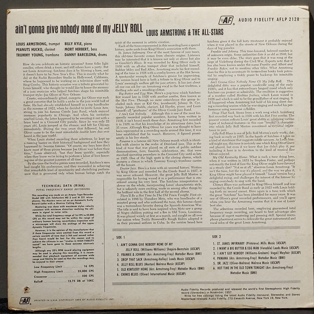 Louis Armstrong - Aint Gonna Give Nobody None Of My Jelly Roll LP (Aud ...