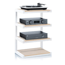 Norstone ESSE HIFI audio stand, white frame with oak shelves